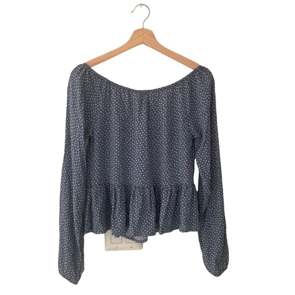 Pacsun Shirt Womens Small Mini Floral Peplum Babydoll Long Sleeve VNeck Blue NWT - Picture 7 of 8